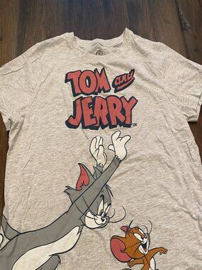 Tom & Jerry Gray Womens Short Sleeve Cotton Tshirt  Med